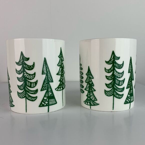 Starbucks 2015, 2 Christmas Tree Holiday Coffee Cup Mug 12 oz Pine Evergreen - Picture 2 of 7